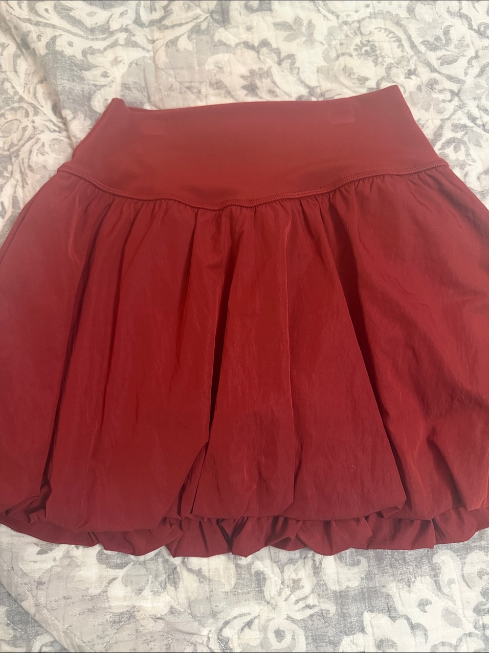 aerie Red Bubble Skater Skirt with Wide Waistband